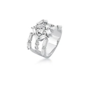 Anel Vazado com Cristais Banhado a Ródio