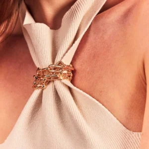 Colar Correntaria com Elos Lisos Retangulares Banhado a Ouro 18K