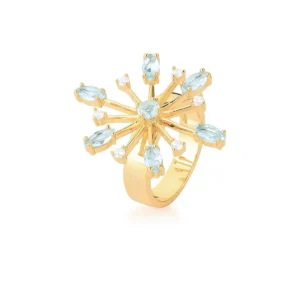 Anel Firework com cristais água marinha