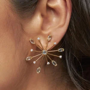Brinco Flor Firework com Cristais Água Marinha