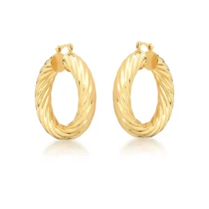 Brinco Argola Torcida Grande Banhada a Ouro 18k