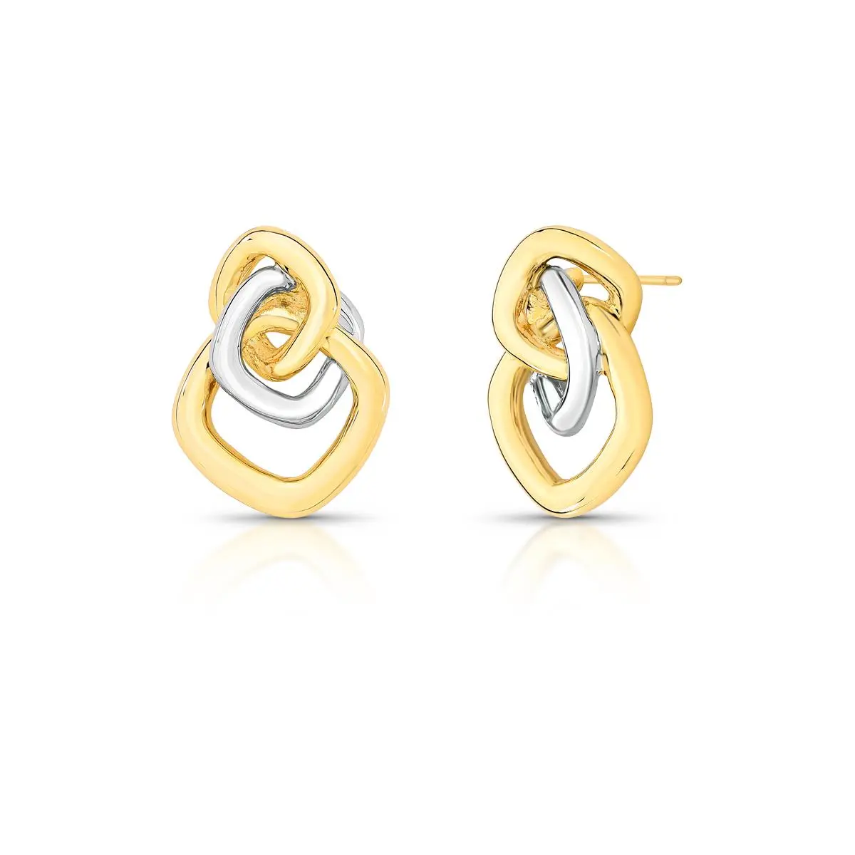 Brinco com Três Quadrados Trançados Banho Mix