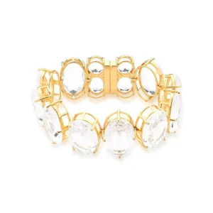 Pulseira Luxo com Cristais Ovais Incolores Banhada a Ouro 18K