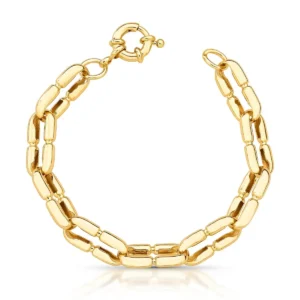 Pulseira Correntaria com Elos Retangulares Banhada a Ouro 18K
