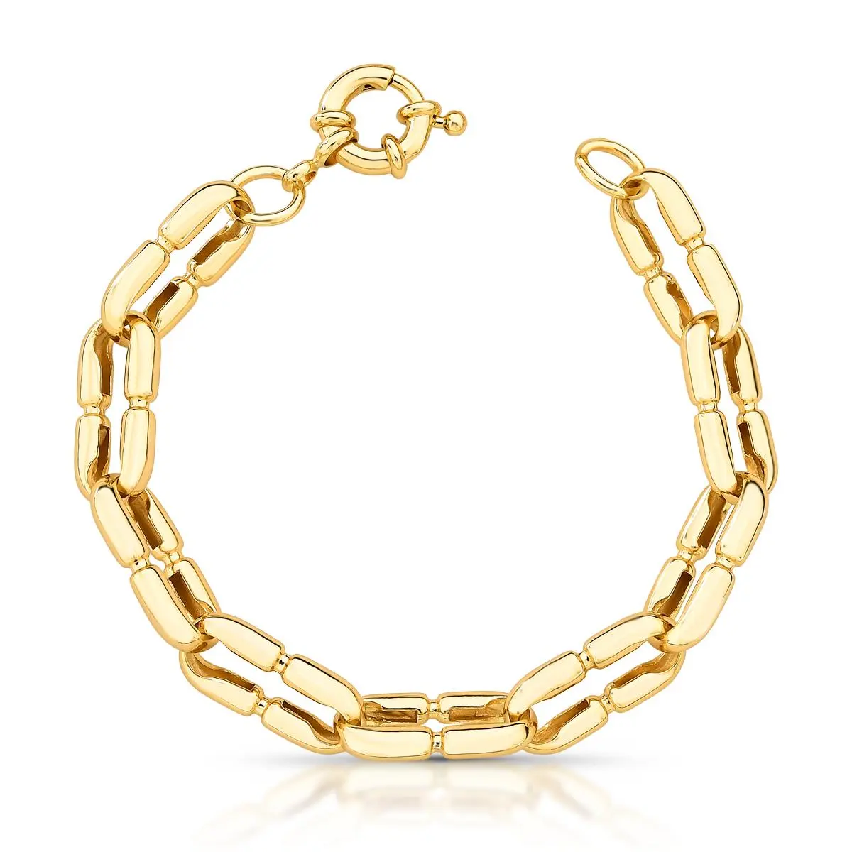 Pulseira Correntaria com Elos Retangulares Banhada a Ouro 18K