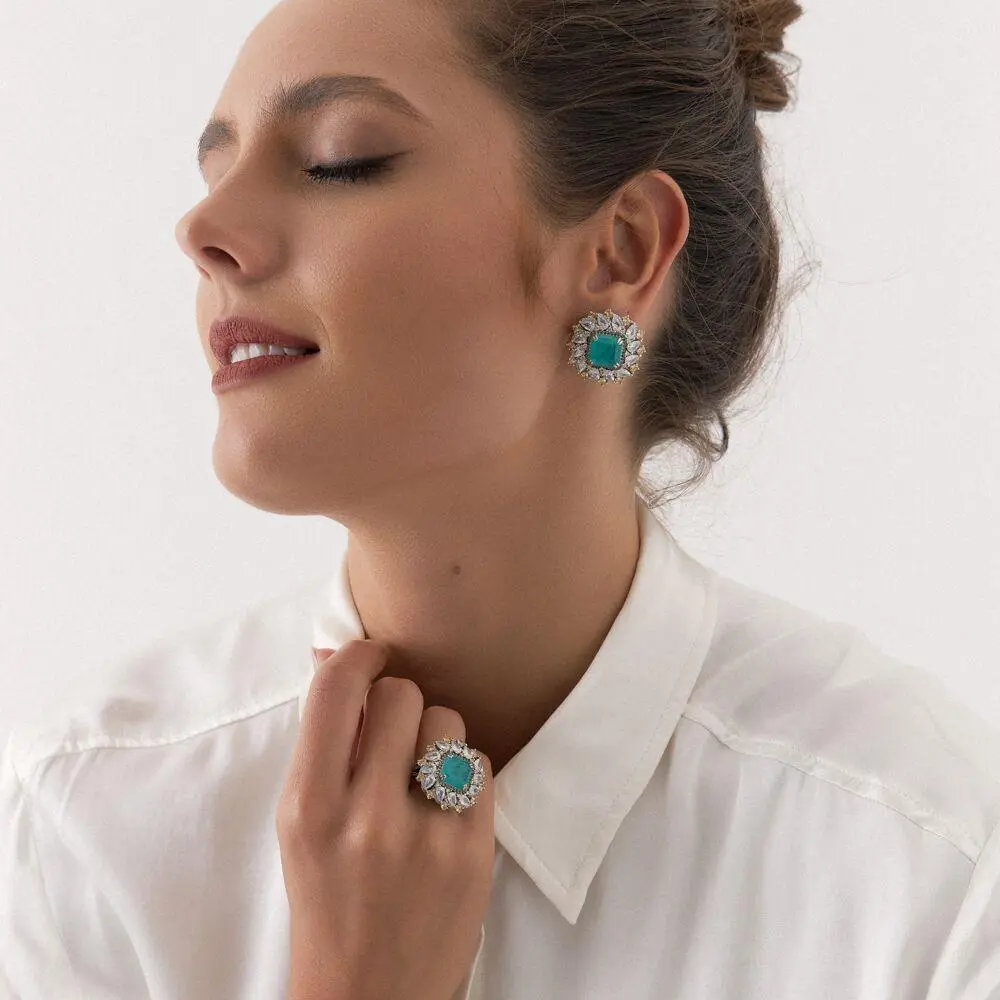 Brinco Flor com Cristal Fusion Turmalina Banhado a Ródio - Imagem 3