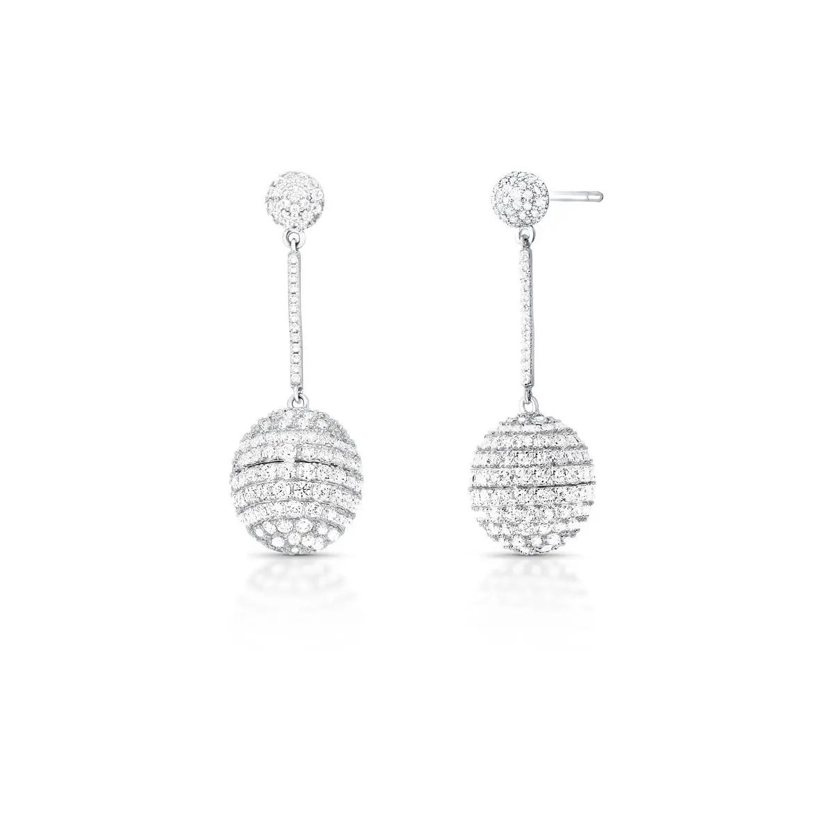 Brinco de Bola em Pêndulo Cravejado com Zircônias Banhado a Ródio