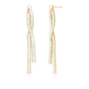 Brinco Pêndulo Trançado com Cristais Banhado a Ouro 18K