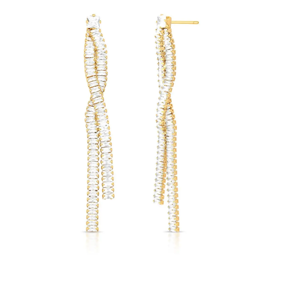 Brinco Pêndulo Trançado com Cristais Banhado a Ouro 18K