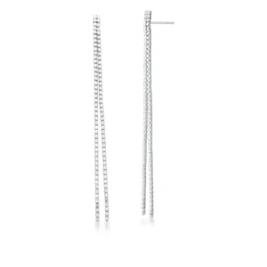 Brinco Pêndulo Duplo em Cristais Baguetes Banhado em Ródio