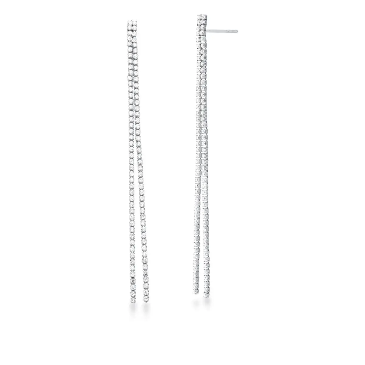 Brinco Pêndulo Duplo em Cristais Baguetes Banhado em Ródio