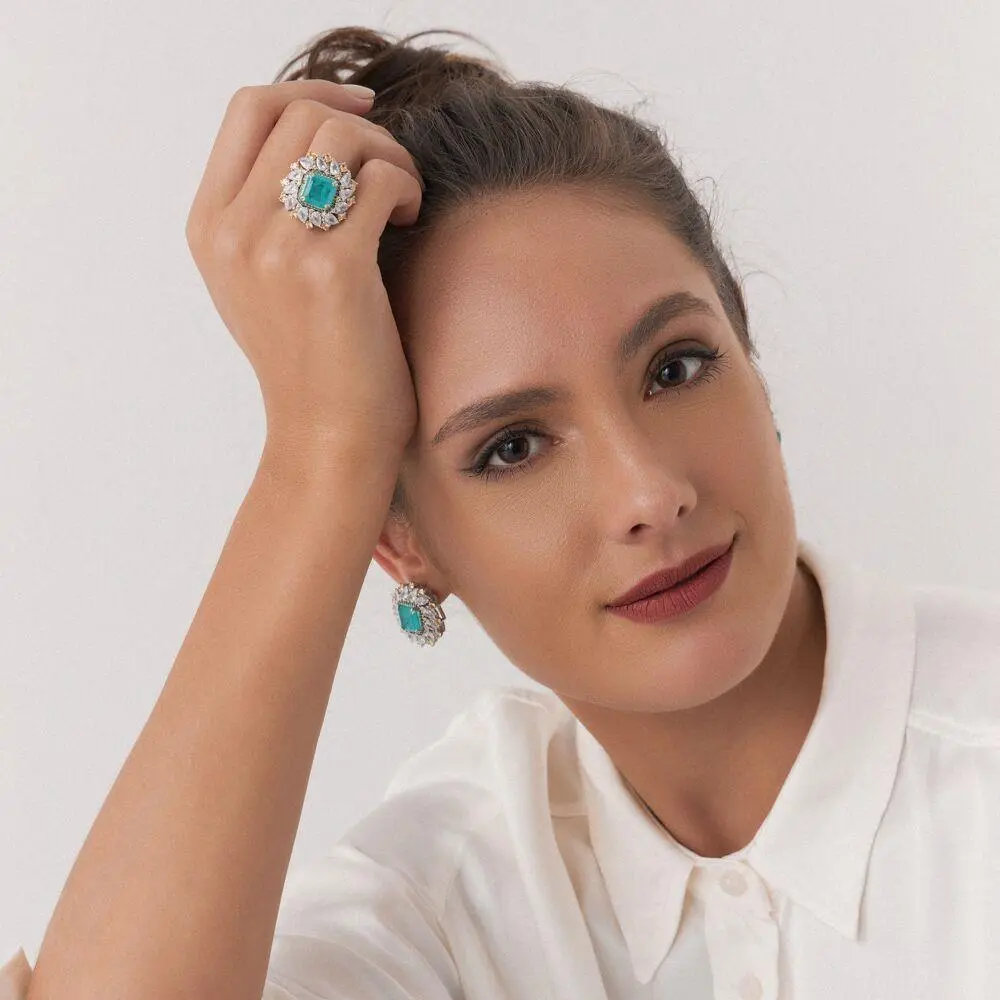 Brinco Flor com Cristal Fusion Turmalina Banhado a Ródio - Imagem 2