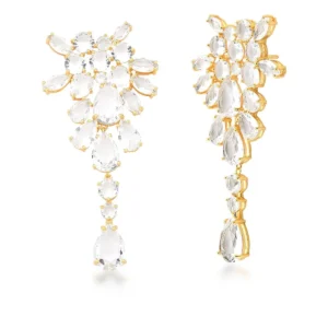 Brinco Pêndulo com Cristais Incolores Banhado a Ouro