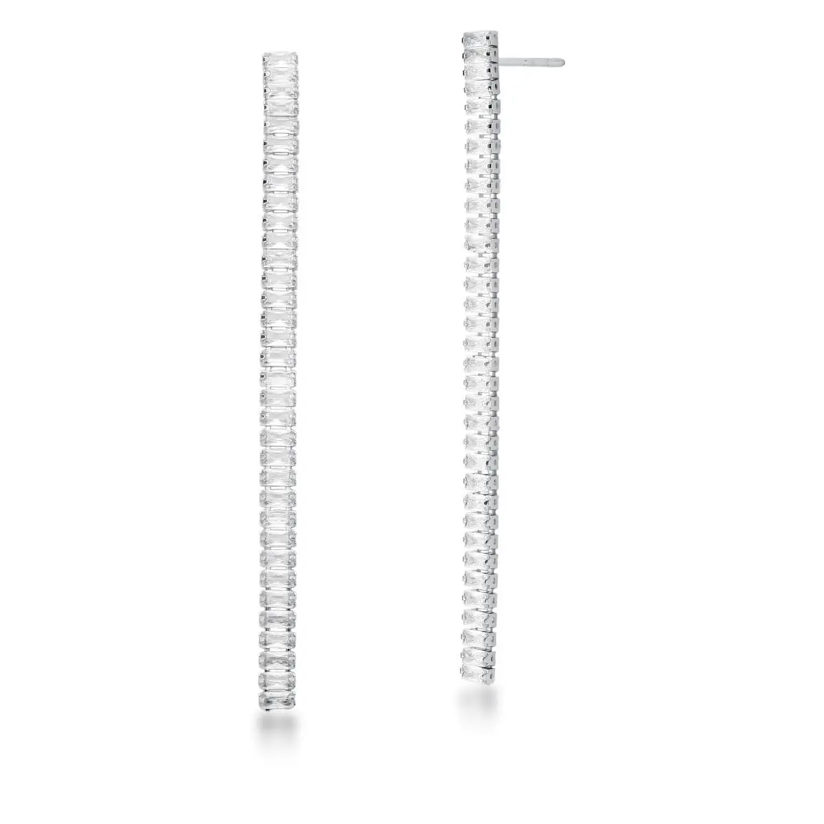 Brinco Pêndulo em Cristais Baguetes Banhado em Ródio