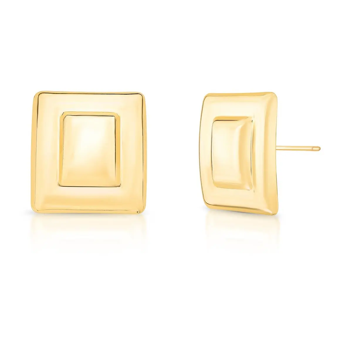 Brinco retangular abaulado e liso banhado a ouro 18k da Ahal Acessórios em fundo branco.