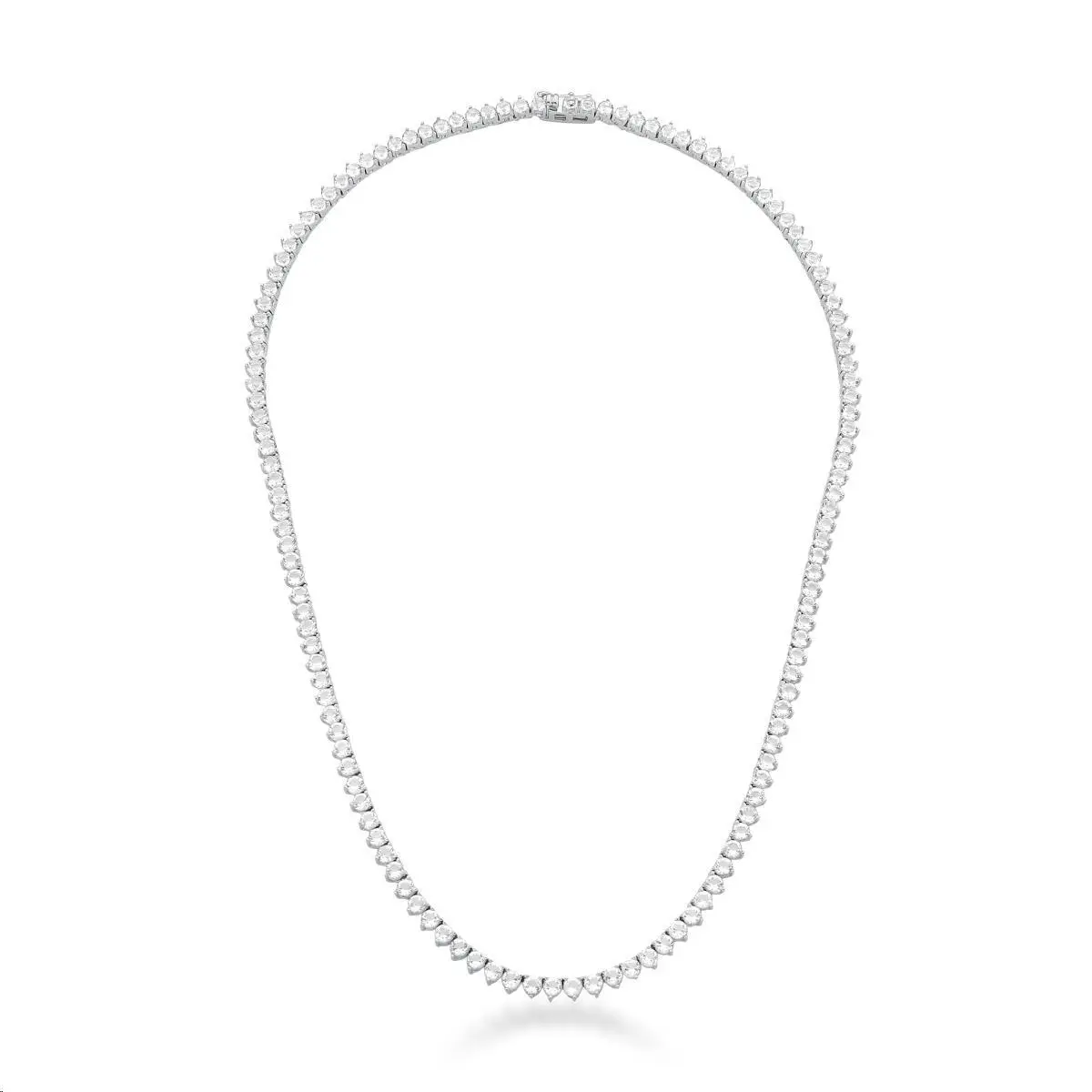 Colar riviera de luxo Ahal Acessórios com cristais redondos incolores cravados e banho de ródio branco brilhante, exibido isoladamente em fundo limpo.
