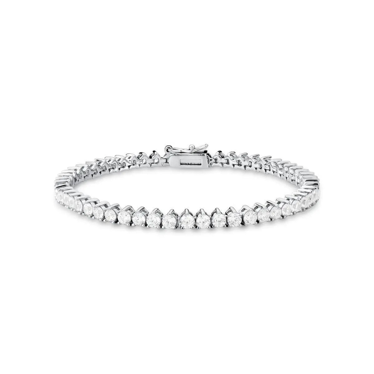 Pulseira riviera de luxo Ahal Acessórios com zircônias redondas incolores cravadas e banho de ródio branco brilhante, exibida isoladamente em fundo limpo.